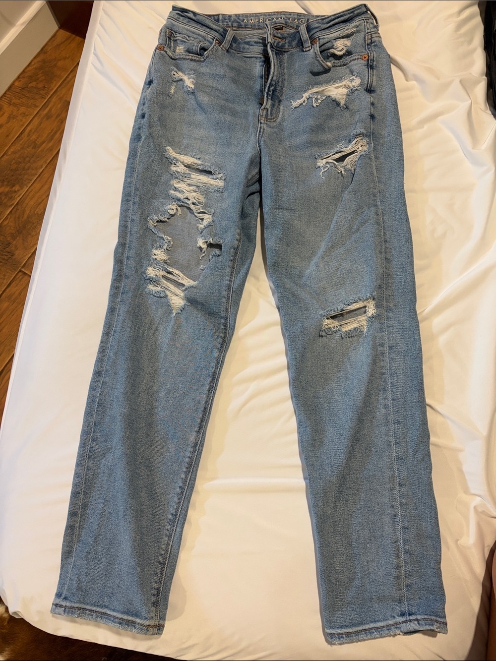 American Eagle Outfitters Light Blue Distressed Mom Jeans
